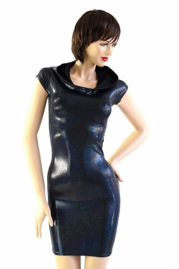 Black Holographic Hoodie Dress - Coquetry Clothing