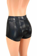 Black Holographic Mid Rise Shorts - Coquetry Clothing