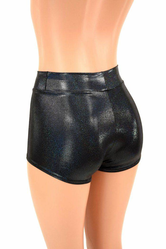 Black Holographic Mid Rise Shorts - Coquetry Clothing