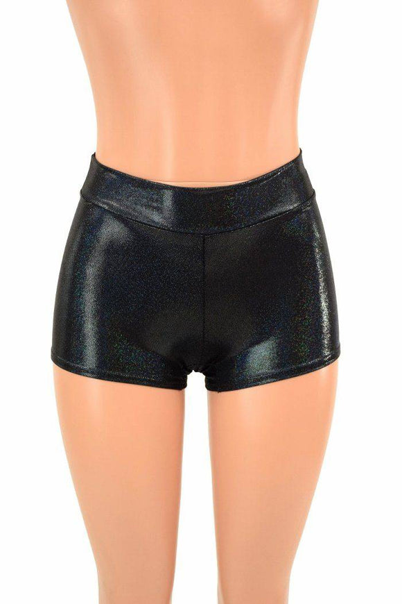 Black Holographic Mid Rise Shorts - Coquetry Clothing