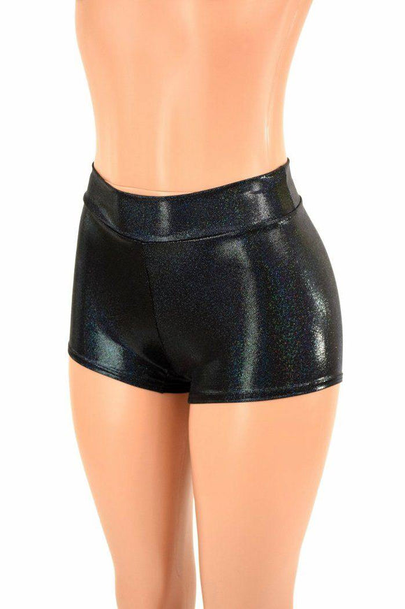 Black Holographic Mid Rise Shorts - Coquetry Clothing