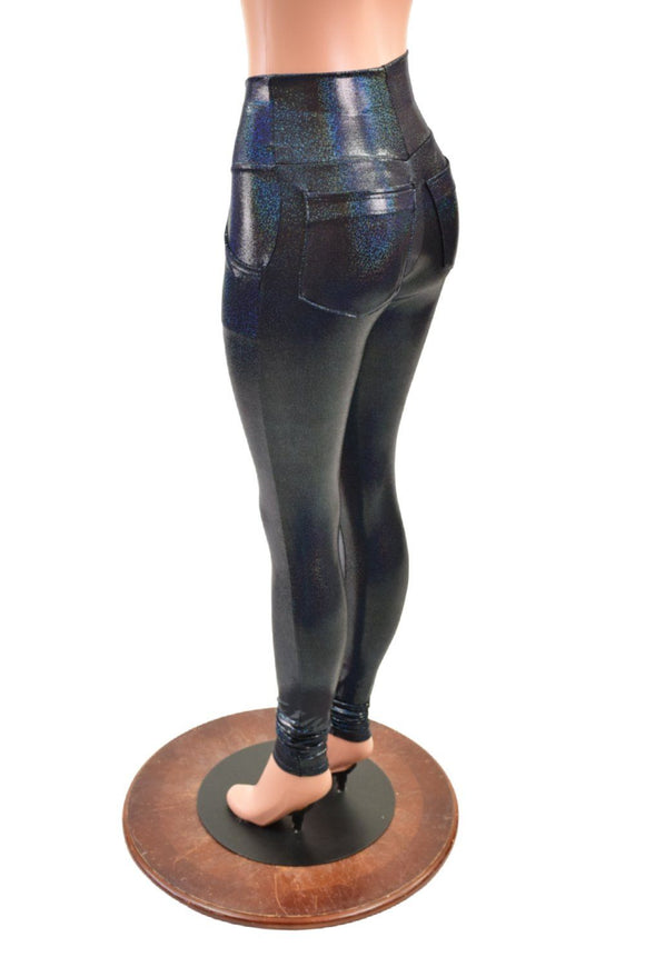 Black Holographic Pocket Leggings - Coquetry Clothing