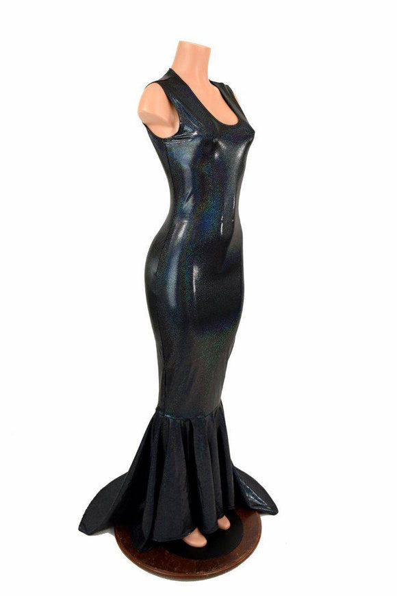 Black Holographic Puddle Train Gown - Coquetry Clothing