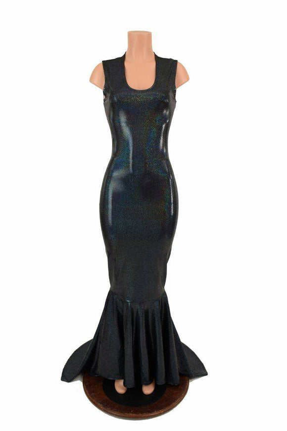 Black Holographic Puddle Train Gown - Coquetry Clothing