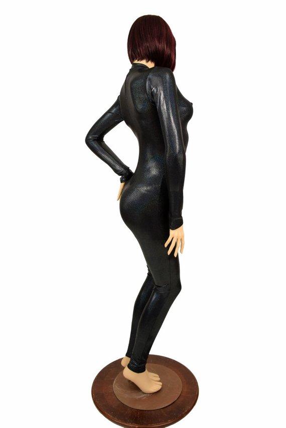 Black Holographic "Stella" Catsuit - Coquetry Clothing