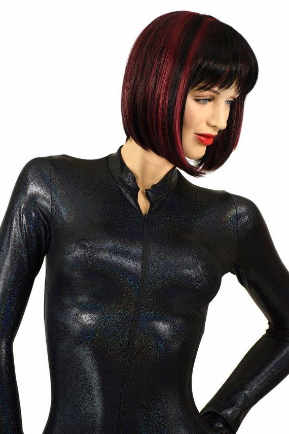 Black Holographic "Stella" Catsuit - Coquetry Clothing