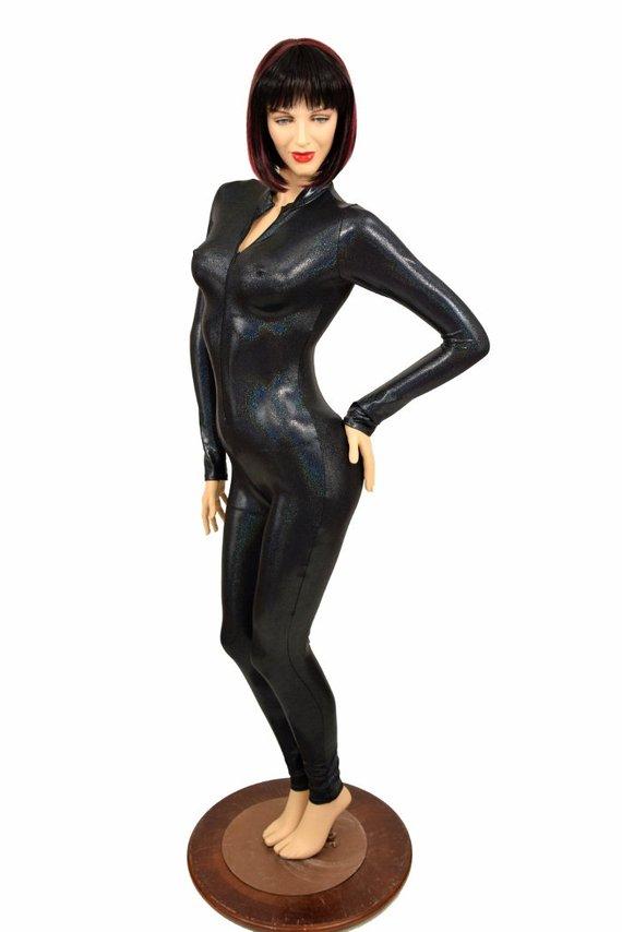 Black Holographic "Stella" Catsuit - Coquetry Clothing