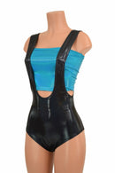 Black Holographic Suspender Romper - Coquetry Clothing