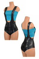 Black Holographic Suspender Romper - Coquetry Clothing