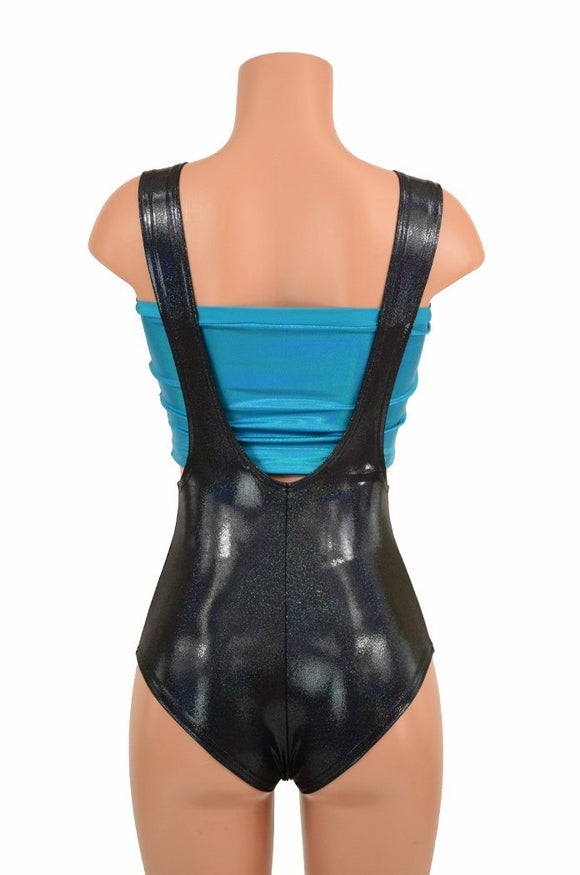 Black Holographic Suspender Romper - Coquetry Clothing