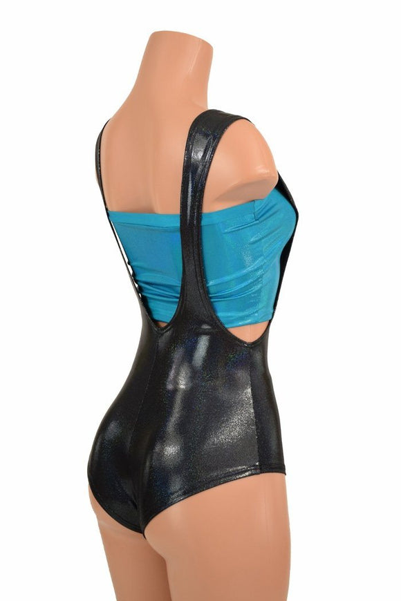 Black Holographic Suspender Romper - Coquetry Clothing
