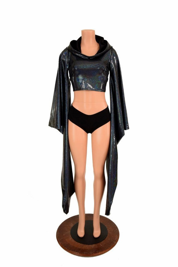 Black Kimono Hoodie Crop Top - Coquetry Clothing