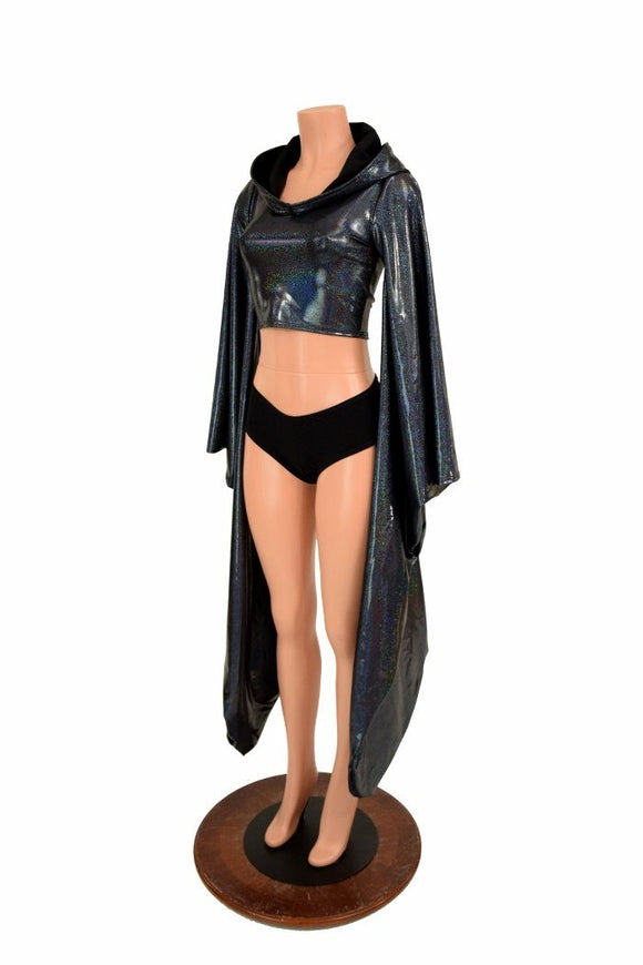 Black Kimono Hoodie Crop Top - Coquetry Clothing