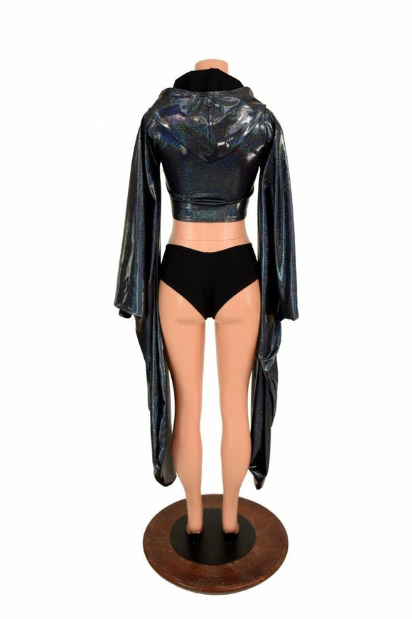 Black Kimono Hoodie Crop Top - Coquetry Clothing