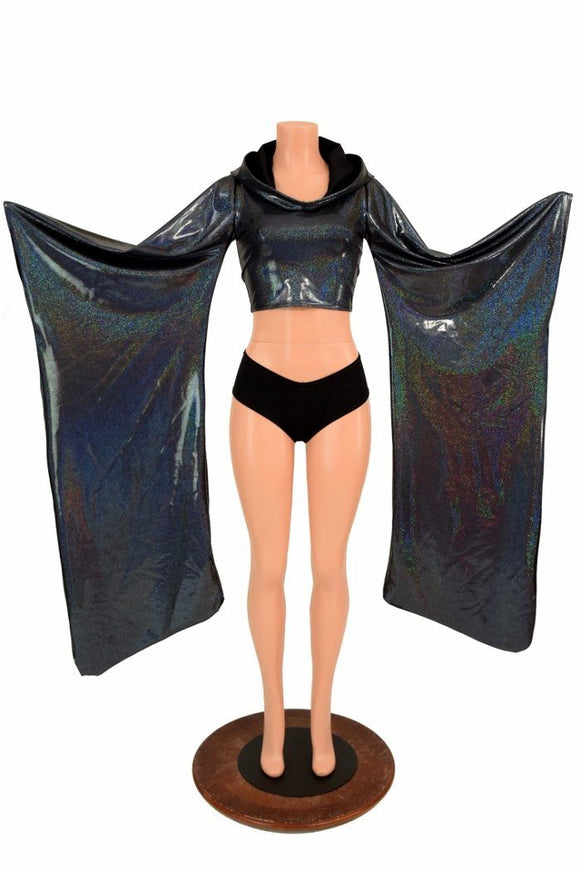 Black Kimono Hoodie Crop Top - Coquetry Clothing
