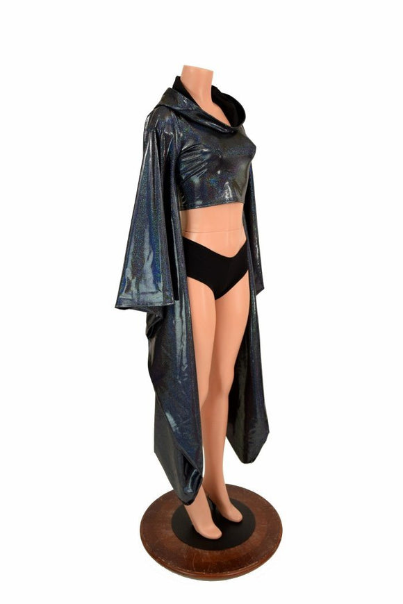 Black Kimono Hoodie Crop Top - Coquetry Clothing