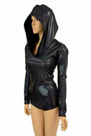 Black Long Sleeve Hoodie Romper - Coquetry Clothing