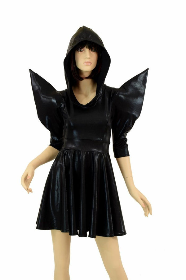 Black Mega Sharp Shoulder Skater Dress - 2