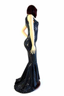 Black Mermaid V Neck Puddle Train Gown - Coquetry Clothing