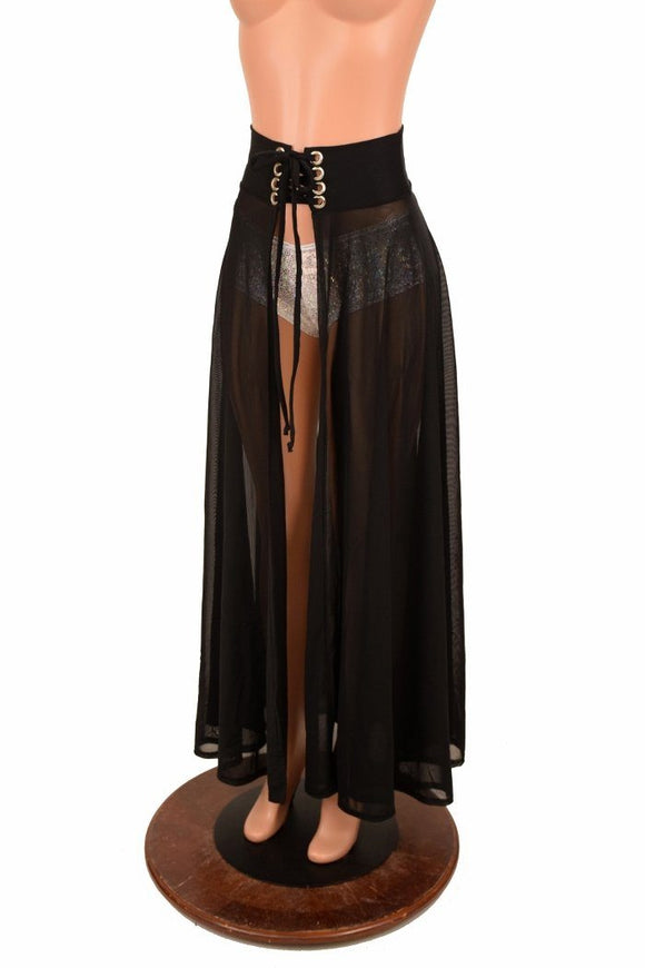 Black Mesh Lace Up Front Skirt - Coquetry Clothing
