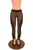 Black Mesh Midrise Fringe Leggings - Coquetry Clothing