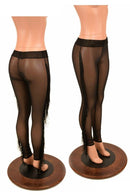 Black Mesh Midrise Fringe Leggings - Coquetry Clothing