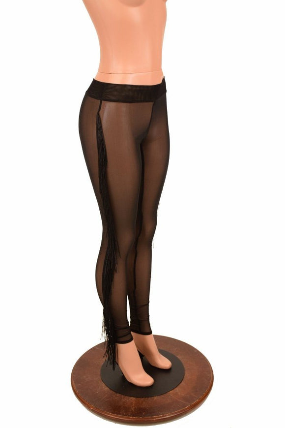 Black Mesh Midrise Fringe Leggings - Coquetry Clothing