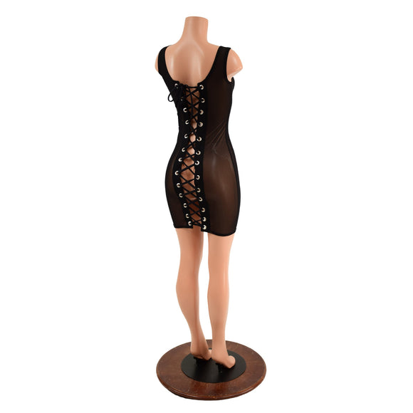 Black Mesh Tank Dress with Double Laceup - Coquetry Clothing