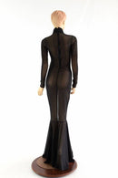 Black Mesh Zipper Back Gown - Coquetry Clothing