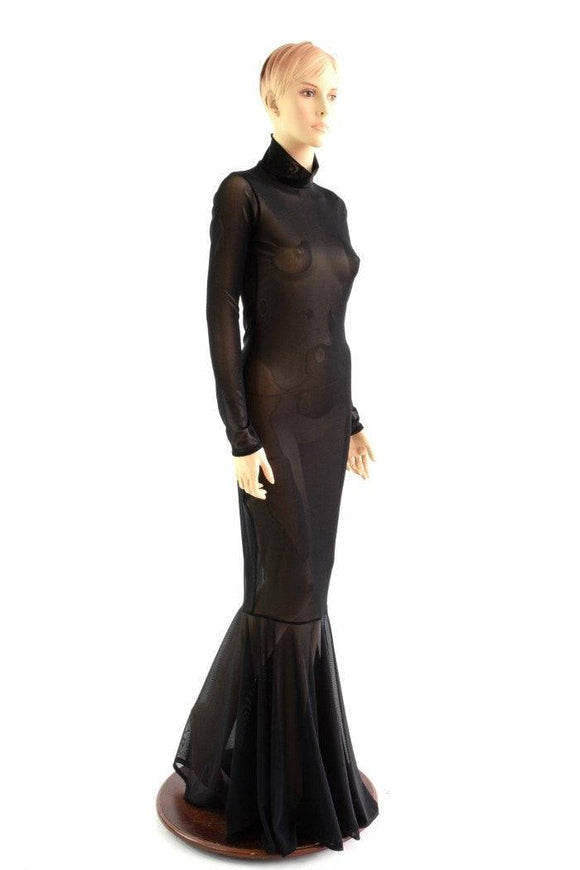 Black Mesh Zipper Back Gown - Coquetry Clothing