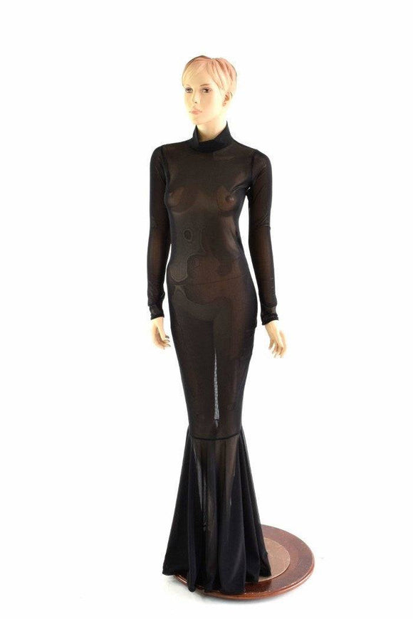 Black Mesh Zipper Back Gown - Coquetry Clothing