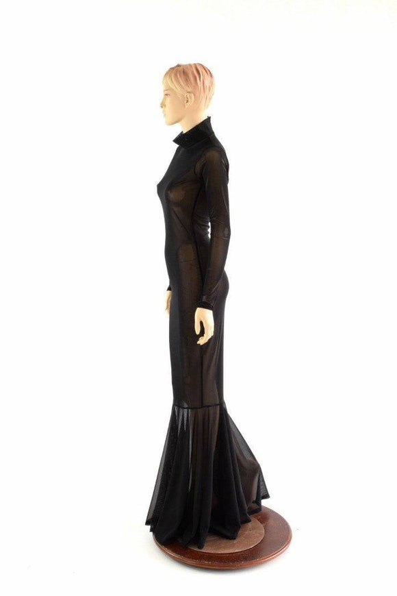 Black Mesh Zipper Back Gown - Coquetry Clothing