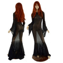 Black Mesh Zipper Back Gown with Pixie Sleeves and Puddle Train - Coquetry Clothing