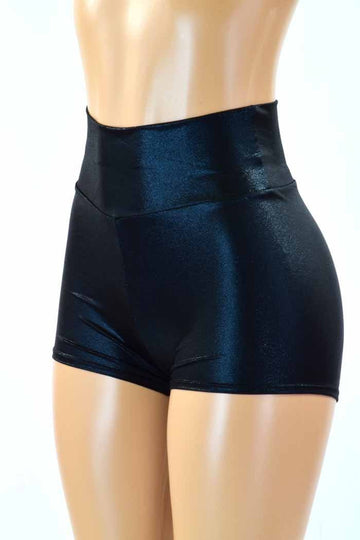 Black Metallic High Waist Shorts - Coquetry Clothing