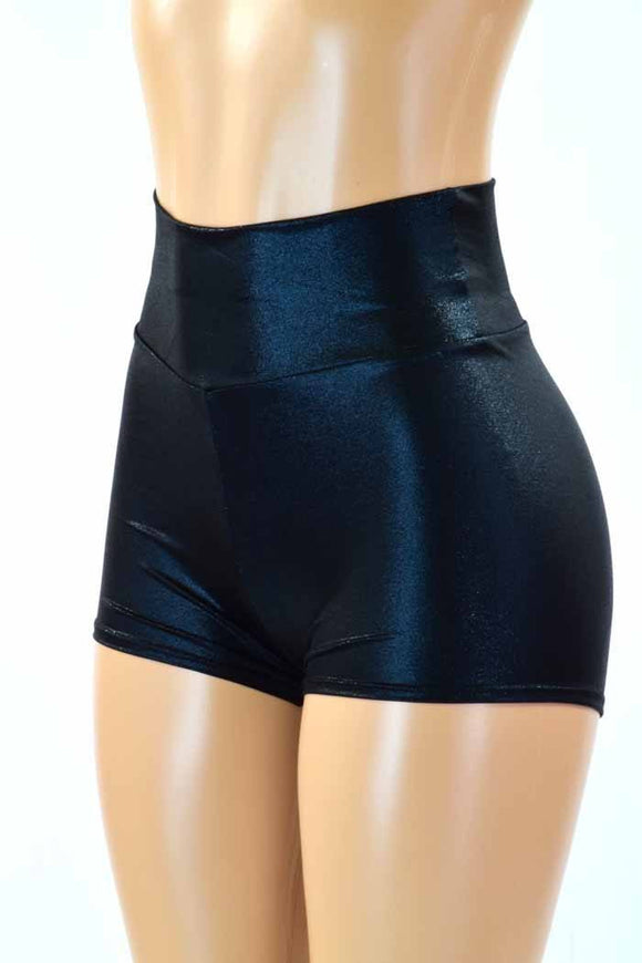 Black Metallic High Waist Shorts - Coquetry Clothing