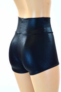 Black Metallic High Waist Shorts - 3