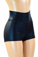 Black Metallic High Waist Shorts - 1
