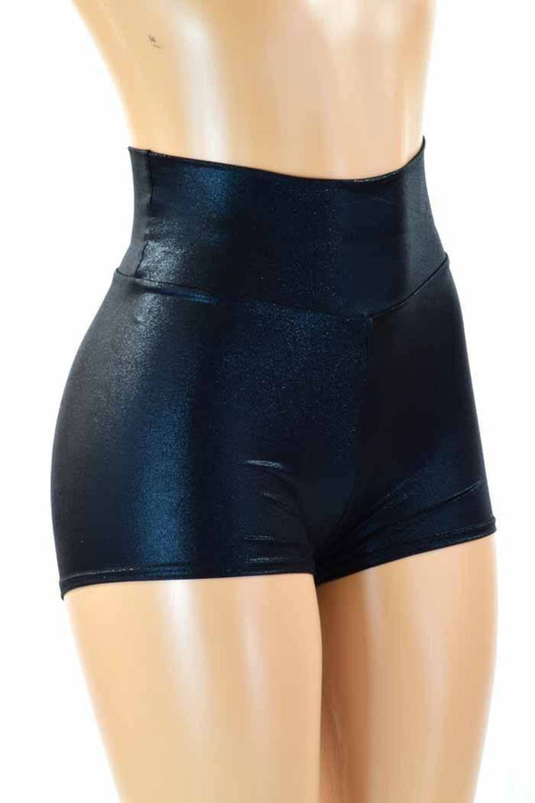 Black Metallic High Waist Shorts - 1