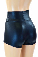 Black Metallic High Waist Shorts - 4