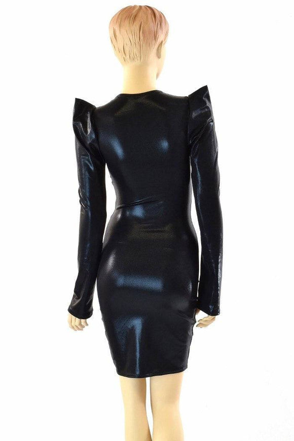 Black Metallic Sharp Shoulder Dress - Coquetry Clothing