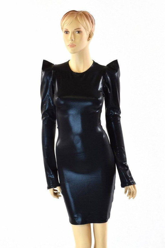 Black Metallic Sharp Shoulder Dress - Coquetry Clothing