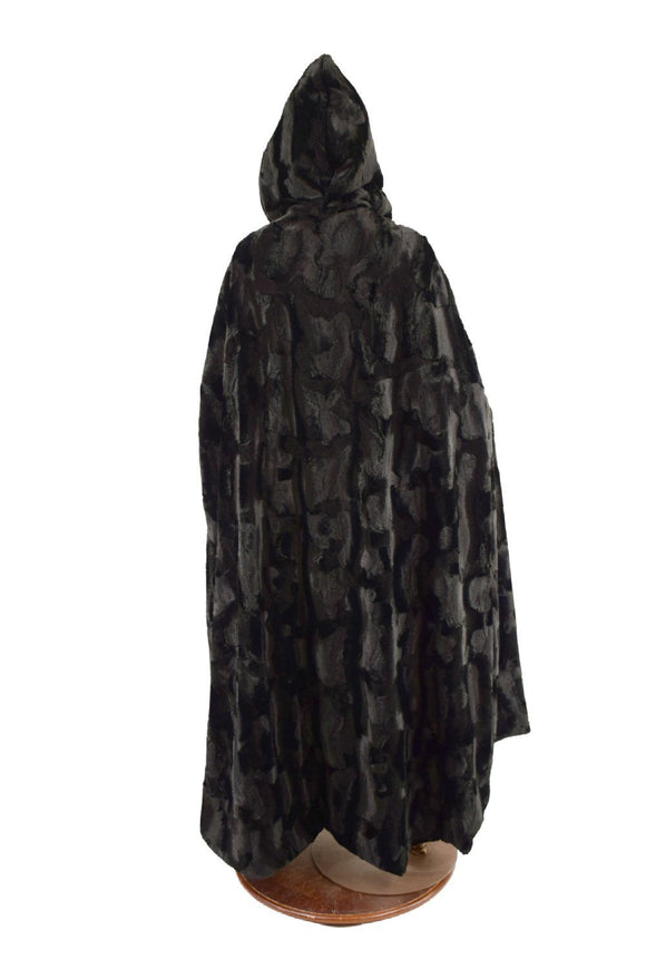 Black Minky Faux Fur Full Length Hooded Cape - Coquetry Clothing