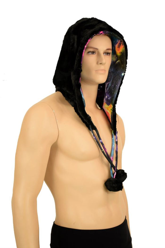 Black Minky Pom Pom Hood - Coquetry Clothing
