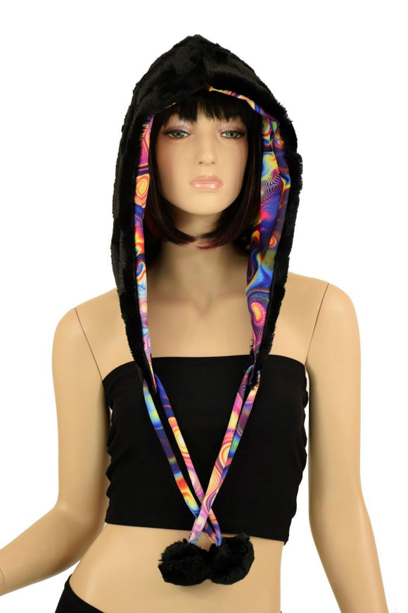 Black Minky Pom Pom Hood - Coquetry Clothing