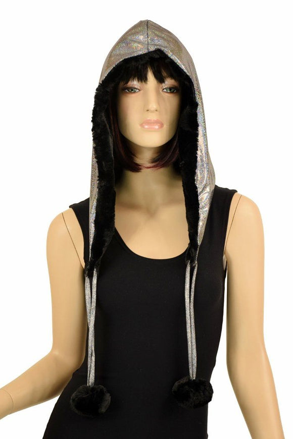 Black Minky Pom Pom Hood - Coquetry Clothing