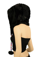 Black Minky Pom Pom Hood - Coquetry Clothing