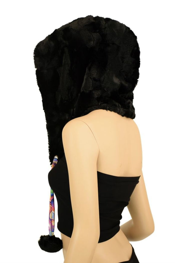 Black Minky Pom Pom Hood - Coquetry Clothing