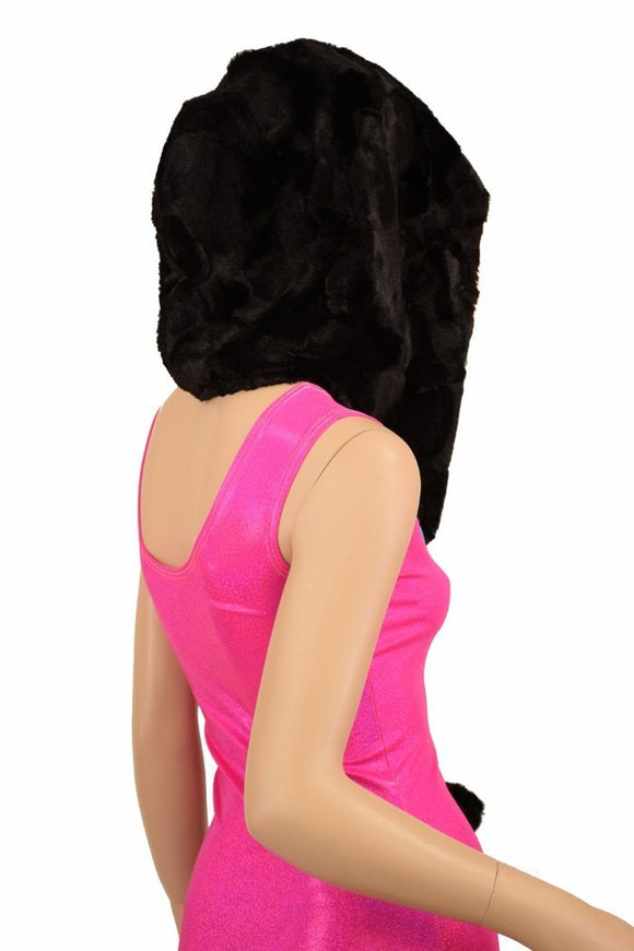 Black Minky Pom Pom Hood - Coquetry Clothing