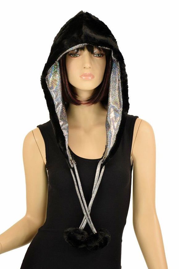 Black Minky Pom Pom Hood - Coquetry Clothing