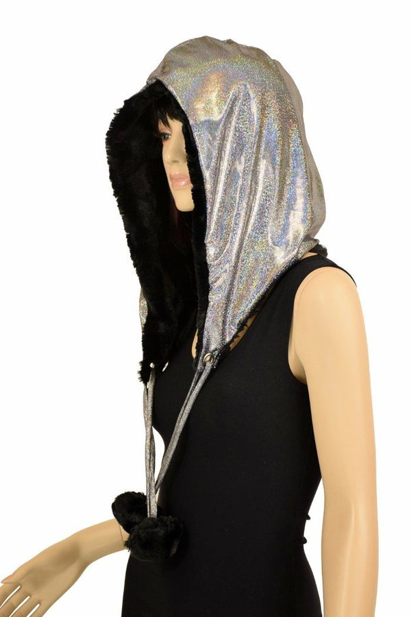 Black Minky Pom Pom Hood - 2